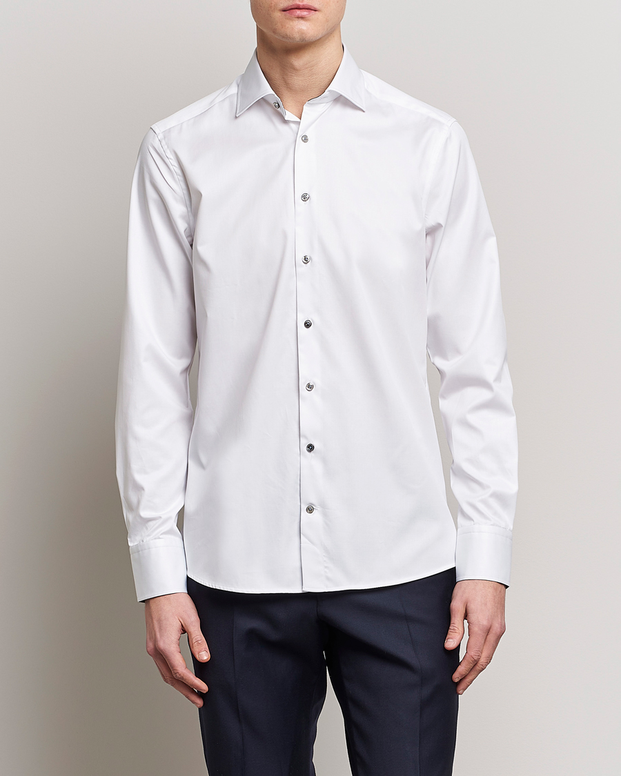Uomini | Camicie | Stenströms | Slimline Cut Away Contrast Shirt White