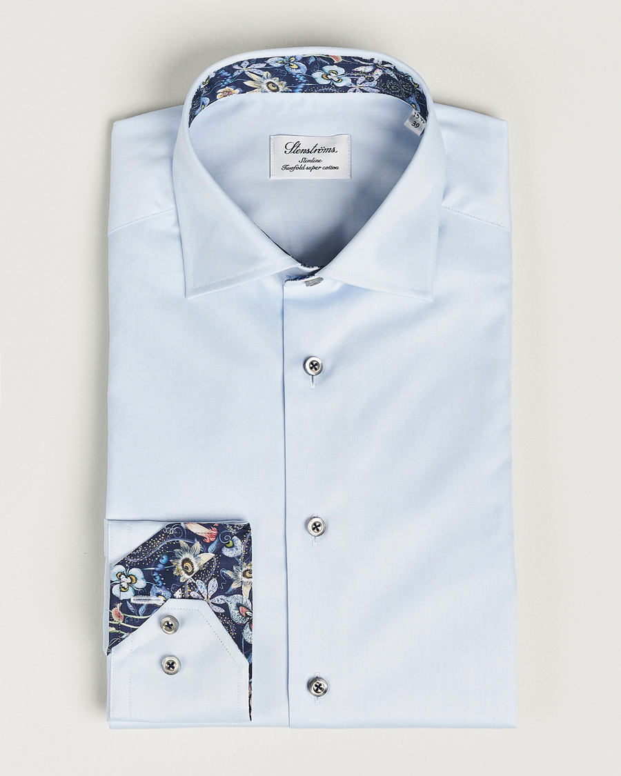 Uomini | Camicie | Stenströms | Slimline Cut Away Contrast Shirt Blue