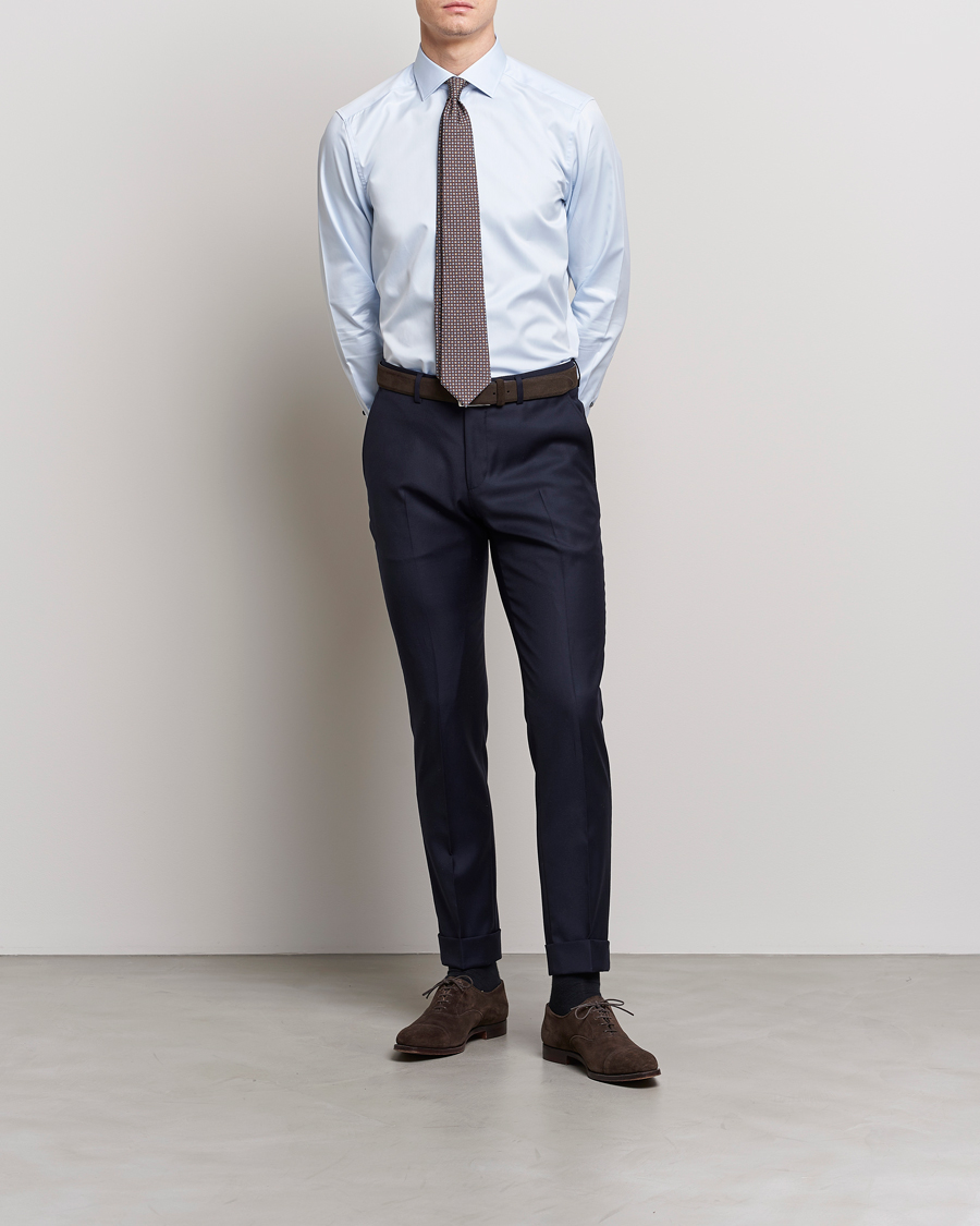Uomini | Camicie | Stenströms | Slimline Cut Away Contrast Shirt Blue