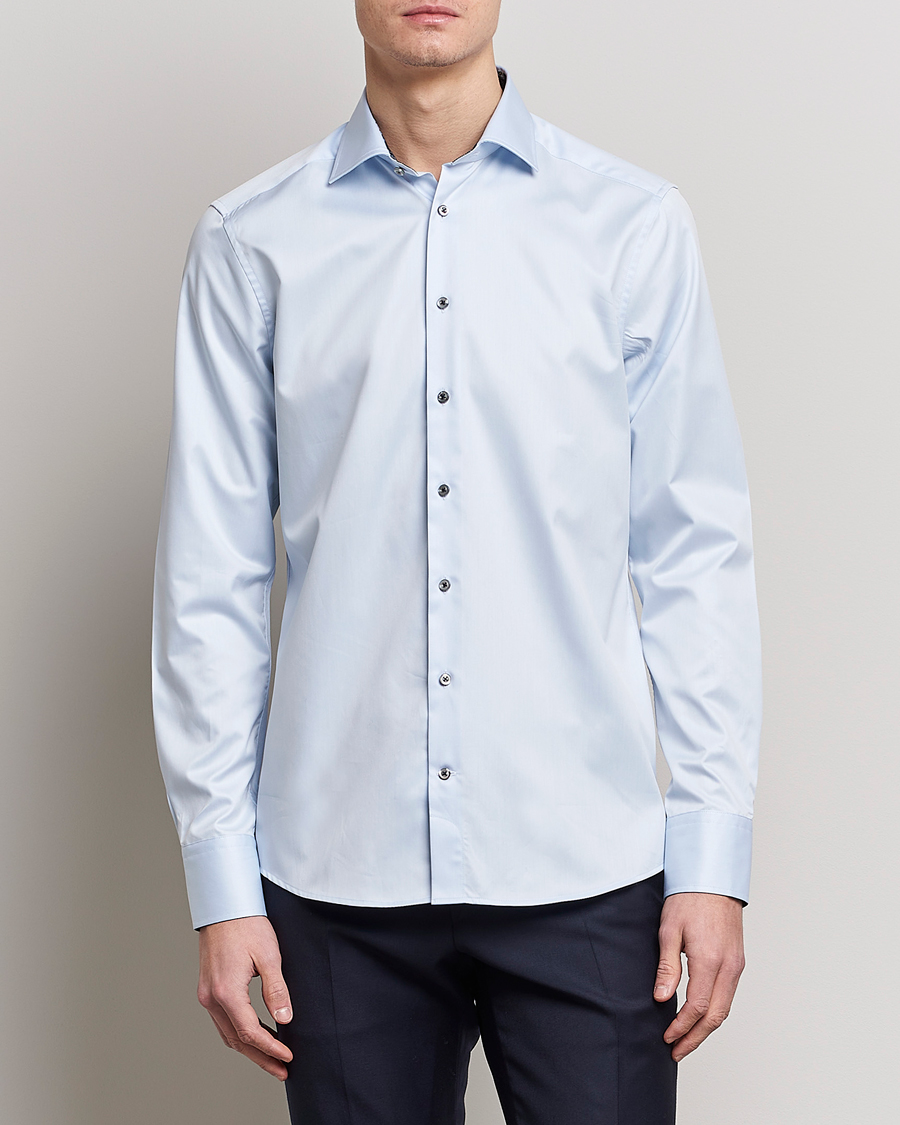 Uomini | Camicie | Stenströms | Slimline Cut Away Contrast Shirt Blue