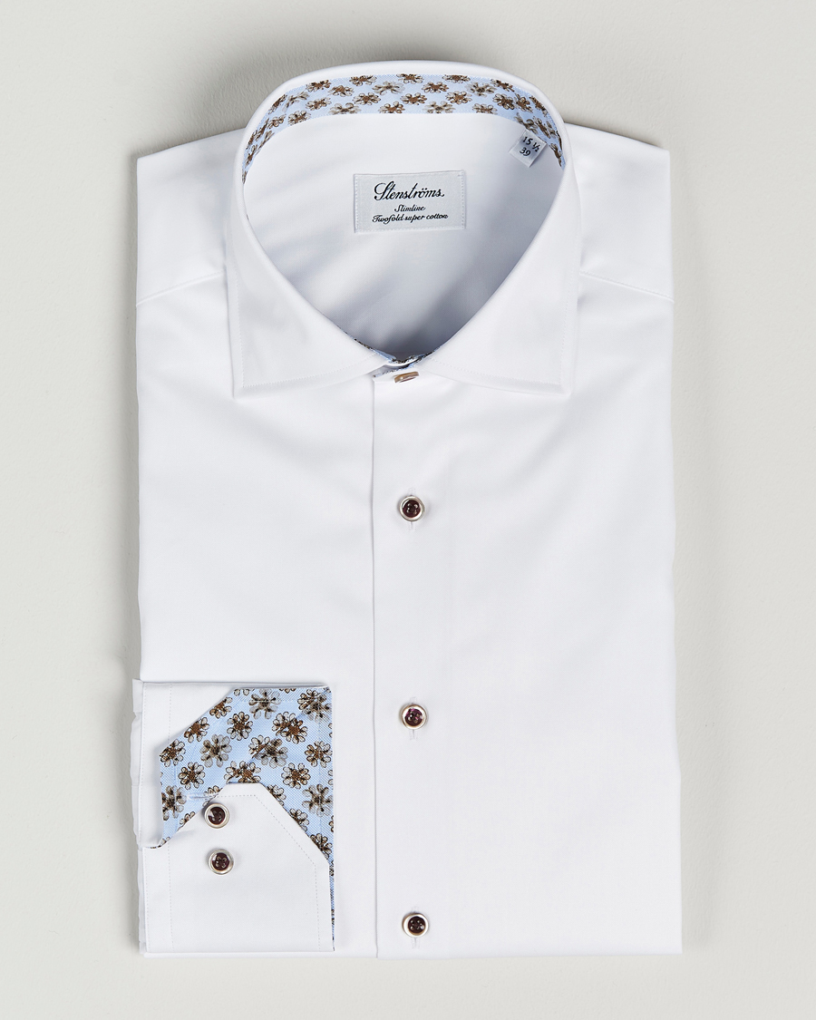 Uomini | Camicie | Stenströms | Slimline Cut Away Contrast Shirt White