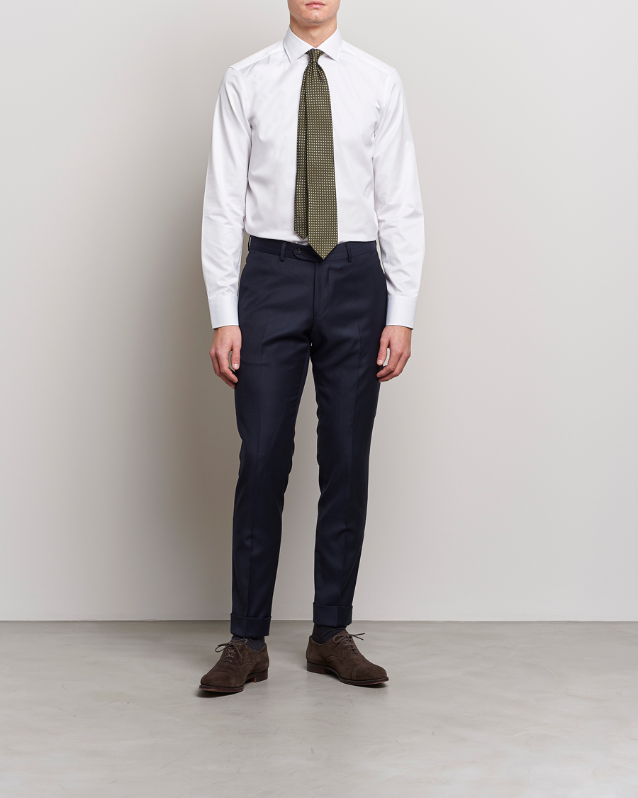 Uomini | Camicie | Stenströms | Slimline Cut Away Contrast Shirt White