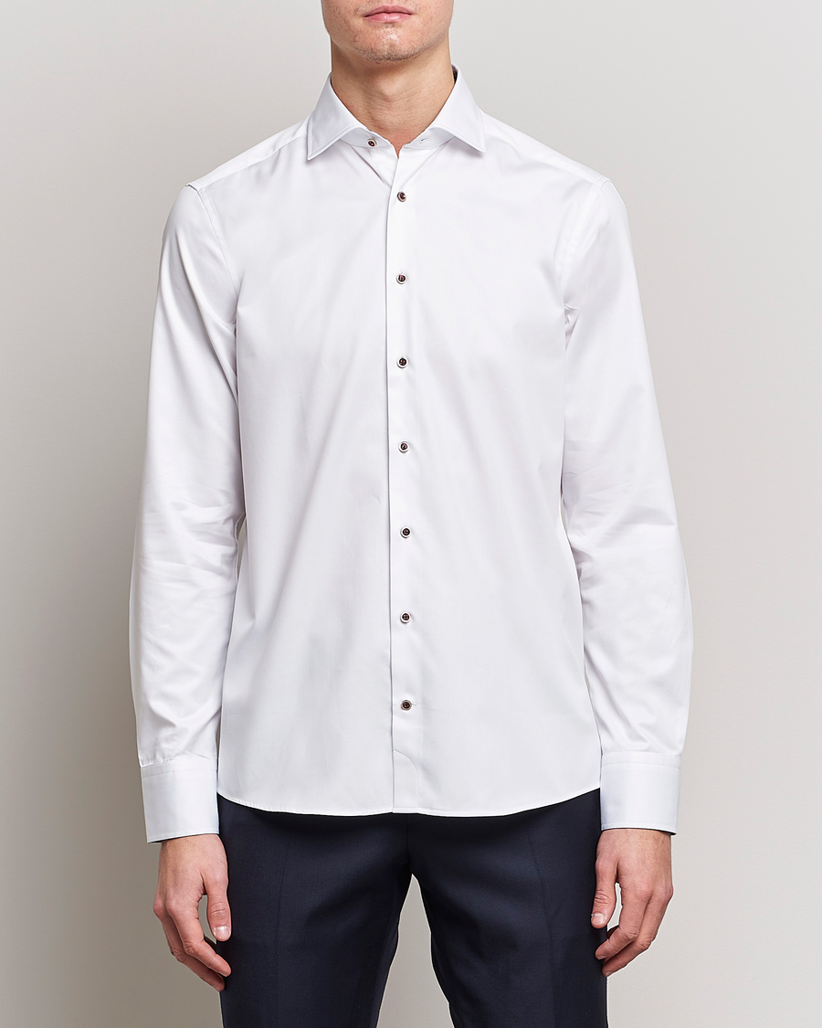 Uomini | Camicie | Stenströms | Slimline Cut Away Contrast Shirt White