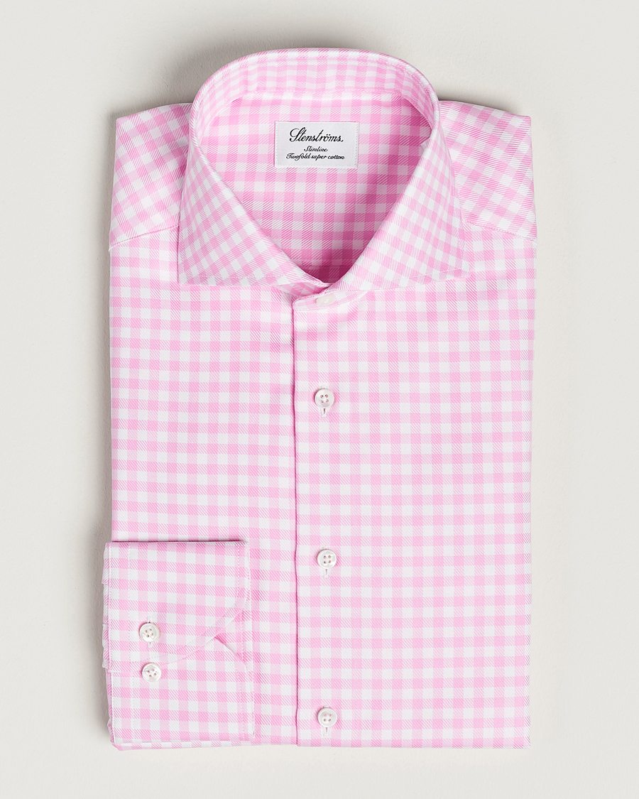 Uomini | Camicie | Stenströms | Slimline Checked Cut Away Shirt Pink