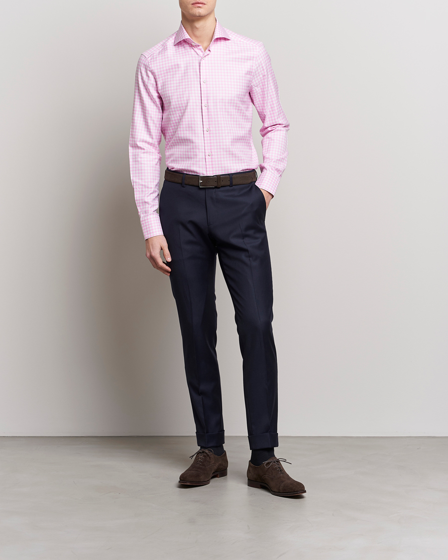 Uomini | Camicie | Stenströms | Slimline Checked Cut Away Shirt Pink