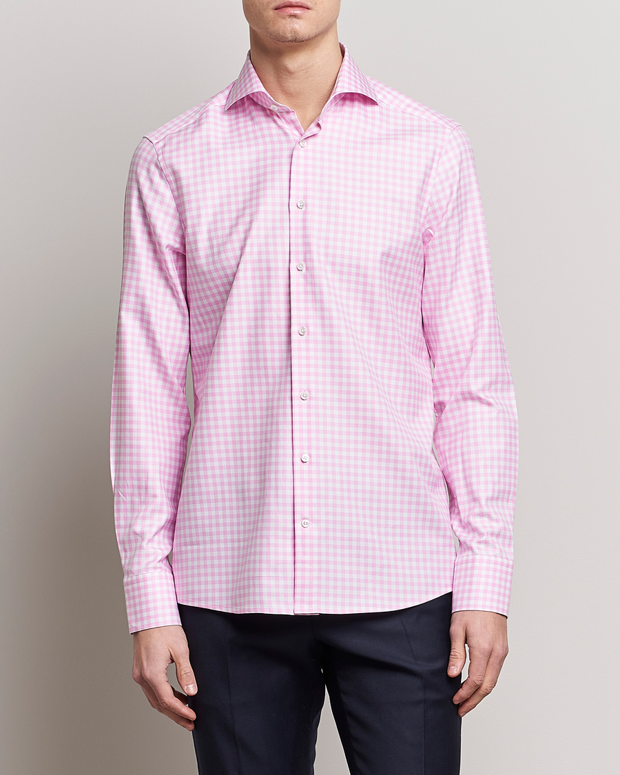 Uomini | Camicie | Stenströms | Slimline Checked Cut Away Shirt Pink