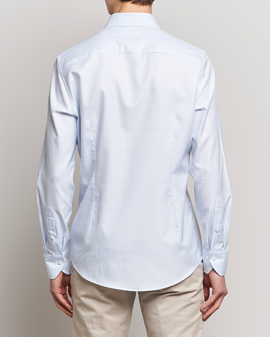 Uomini | Camicie | Stenströms | Slimline Multicheck Cut Away Shirt Light Blue