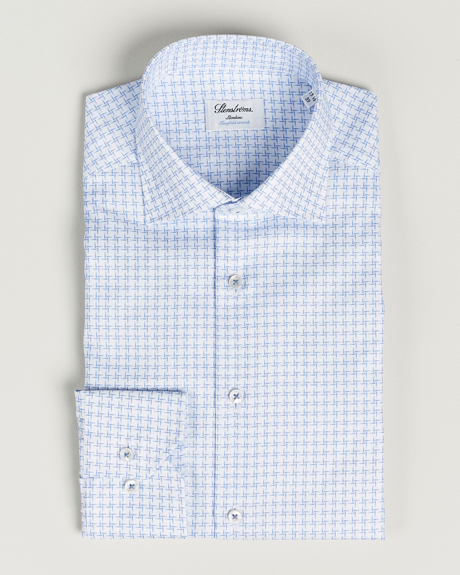 Uomini | Camicie | Stenströms | Slimline Cut Away Micro Print Shirt Blue