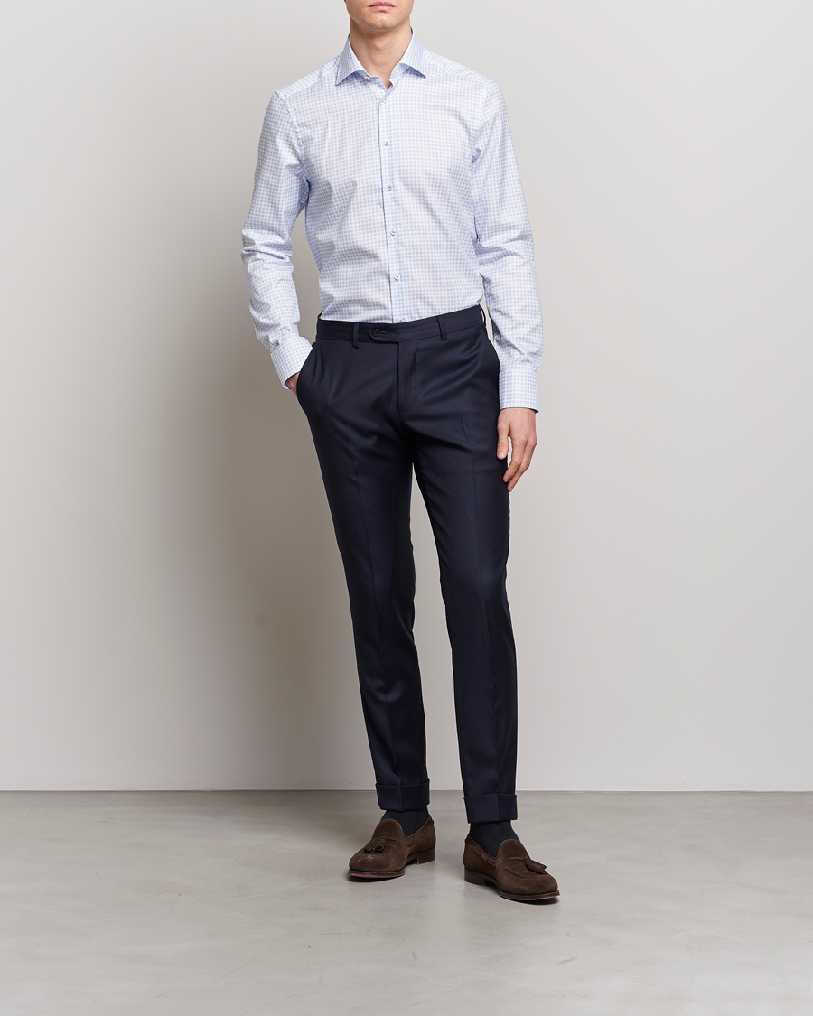 Uomini | Camicie | Stenströms | Slimline Cut Away Micro Print Shirt Blue