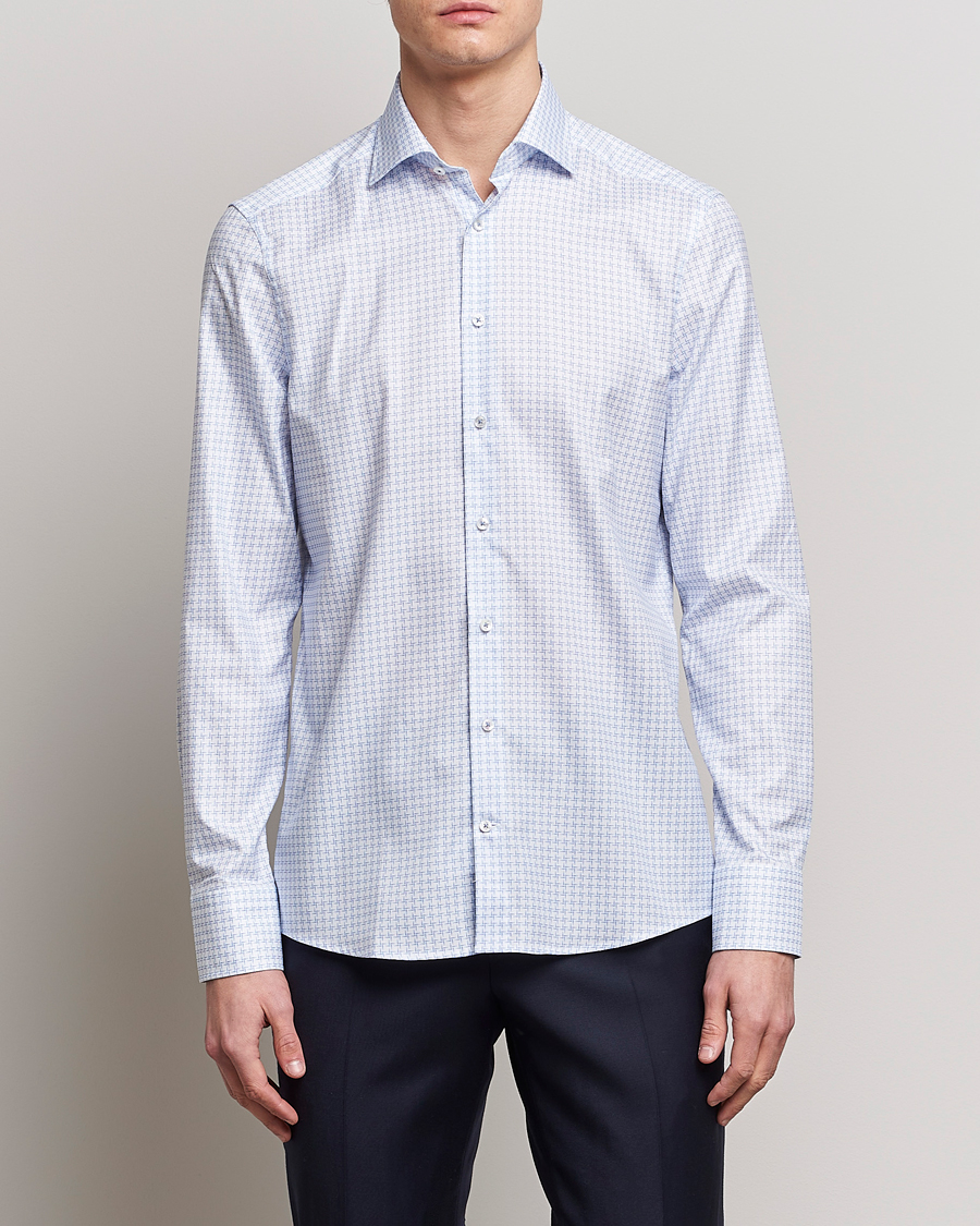 Uomini | Camicie | Stenströms | Slimline Cut Away Micro Print Shirt Blue