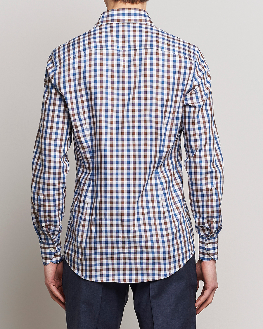 Uomini | Camicie | Stenströms | Slimline Cut Away Gingham Shirt Brown/Blue