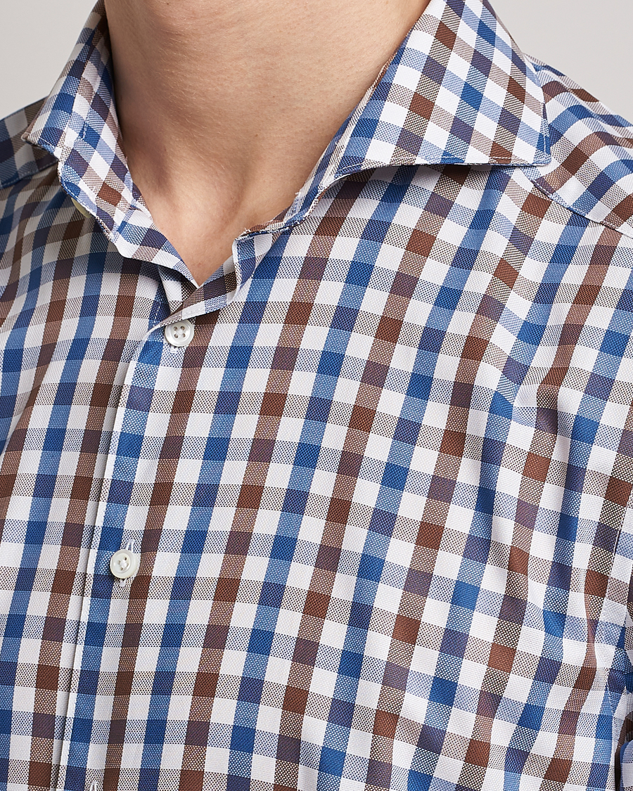 Uomini | Camicie | Stenströms | Slimline Cut Away Gingham Shirt Brown/Blue