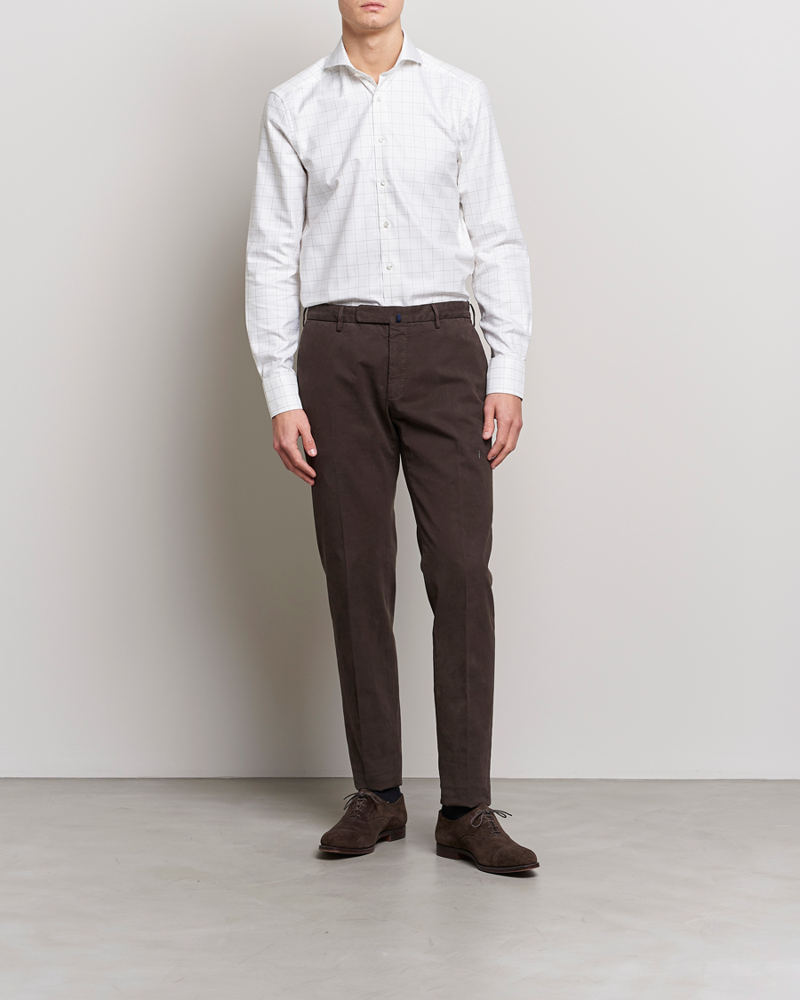 Uomini | Camicie | Stenströms | Slimline Cut Away Windowpane Shirt White/Beige