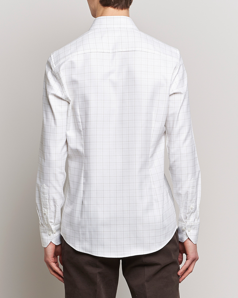 Uomini | Camicie | Stenströms | Slimline Cut Away Windowpane Shirt White/Beige