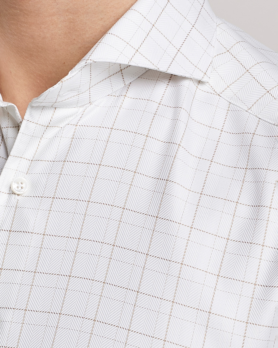 Uomini | Camicie | Stenströms | Slimline Cut Away Windowpane Shirt White/Beige