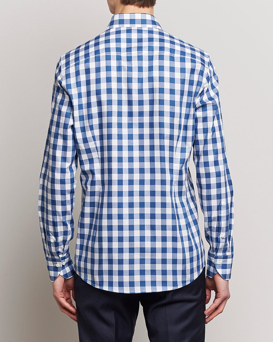 Uomini | Camicie | Stenströms | Slimline Cut Away Large Gingham Shirt Blue