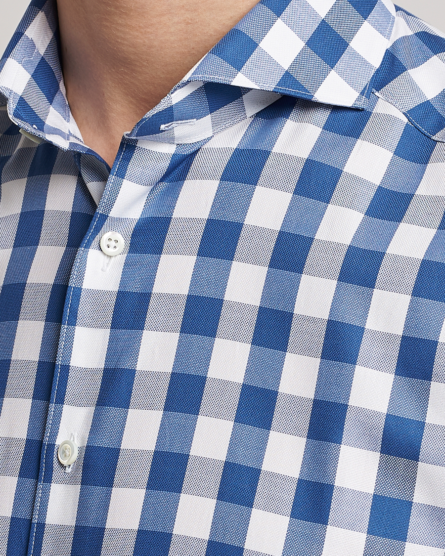 Uomini | Camicie | Stenströms | Slimline Cut Away Large Gingham Shirt Blue