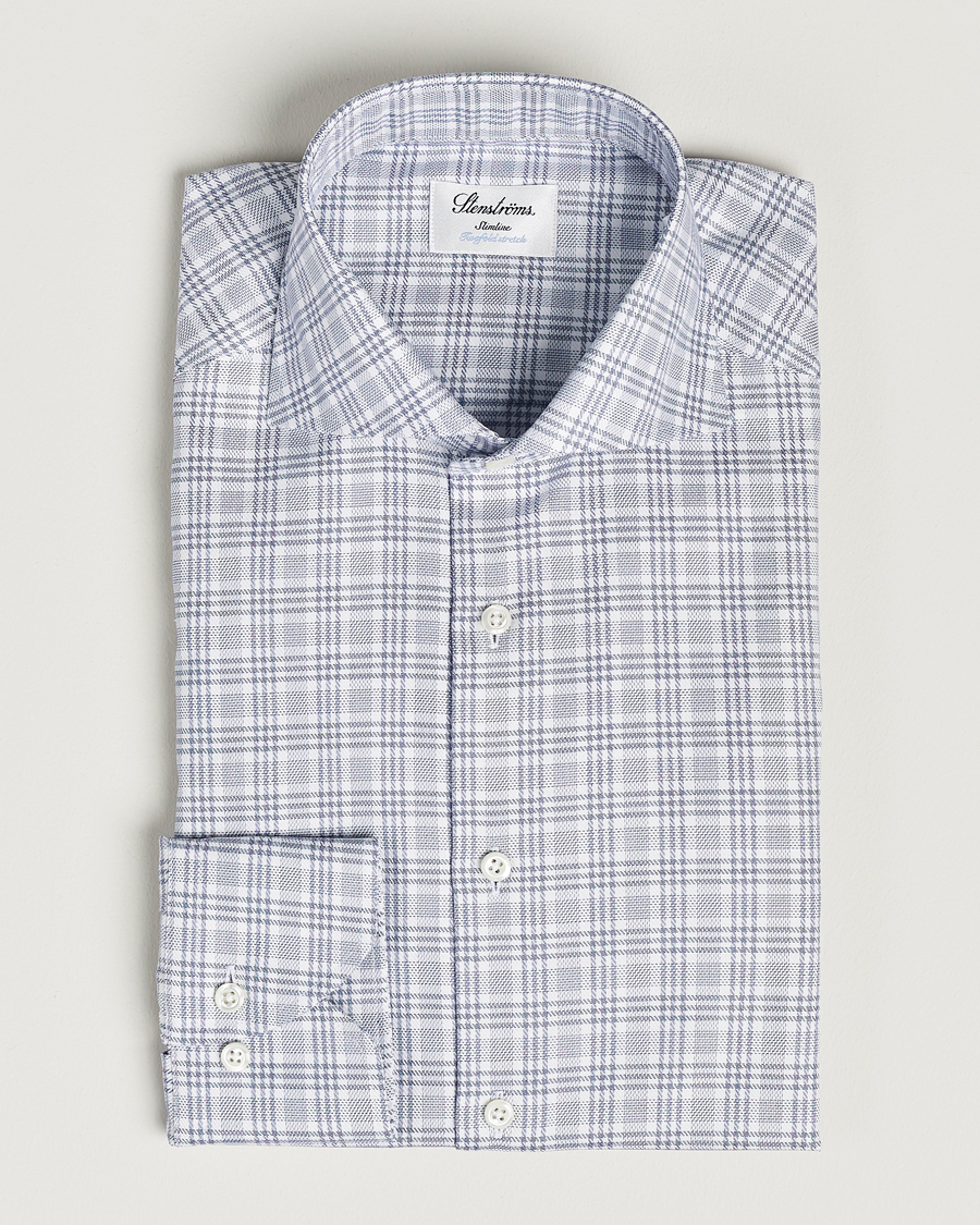 Uomini | Camicie | Stenströms | Slimline Cut Away Multicheck Shirt Blue