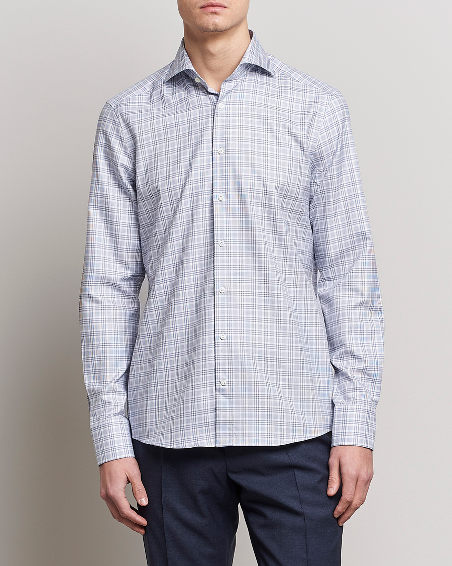 Uomini | Camicie | Stenströms | Slimline Cut Away Multicheck Shirt Blue