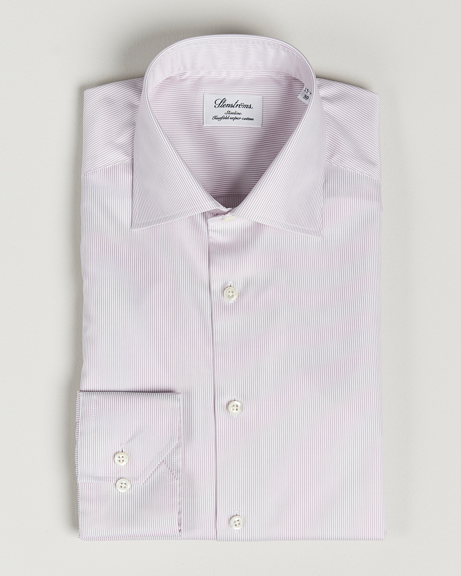 Uomini | Camicie | Stenströms | Slimline Cut Away Thin Stripe Shirt Purple