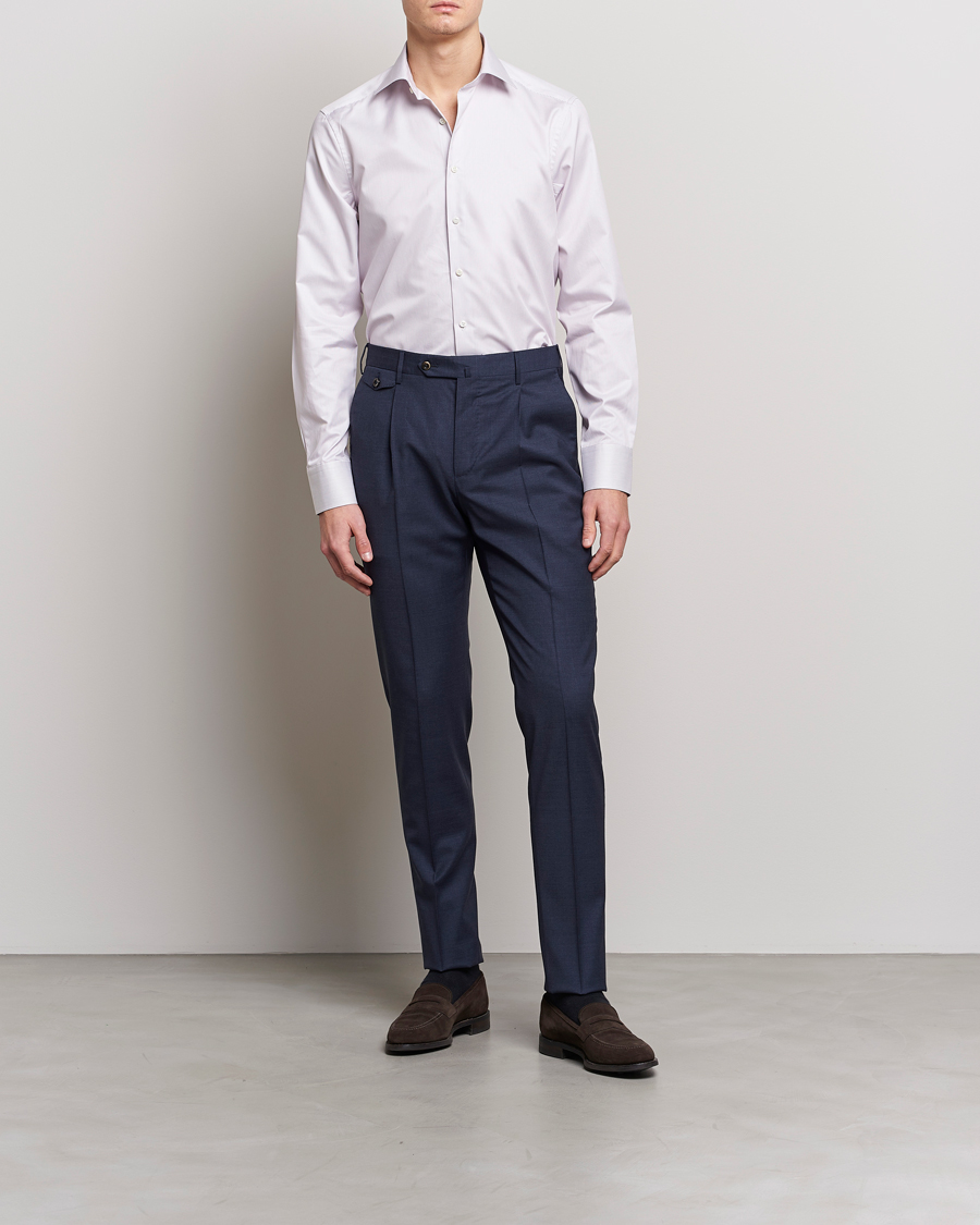 Uomini | Camicie | Stenströms | Slimline Cut Away Thin Stripe Shirt Purple