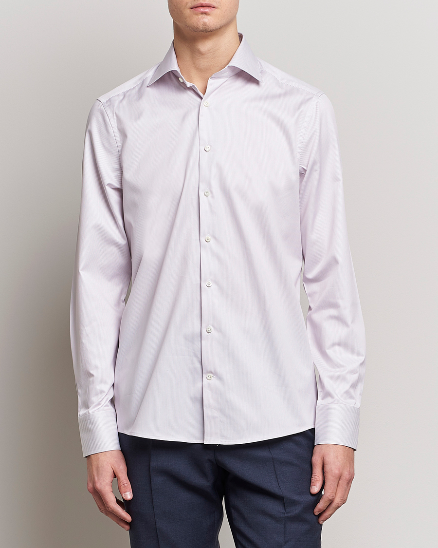Uomini | Camicie | Stenströms | Slimline Cut Away Thin Stripe Shirt Purple