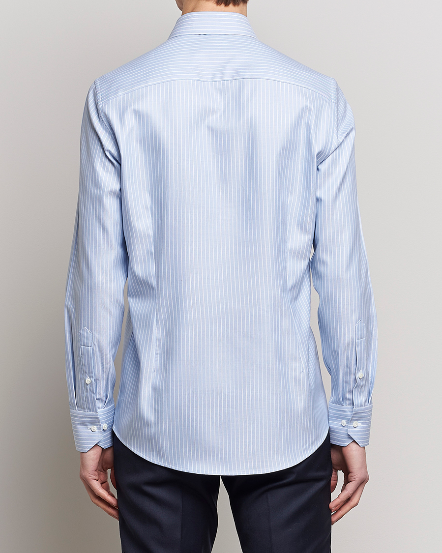 Uomini | Camicie | Stenströms | Slimline Cut Away Herringbone Striped Shirt Blue