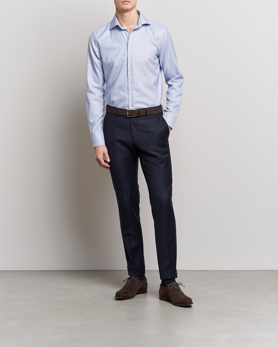 Uomini | Camicie | Stenströms | Slimline Cut Away Woven Structure Shirt Blue