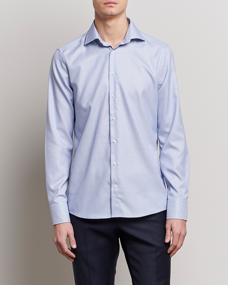 Uomini | Camicie | Stenströms | Slimline Cut Away Woven Structure Shirt Blue