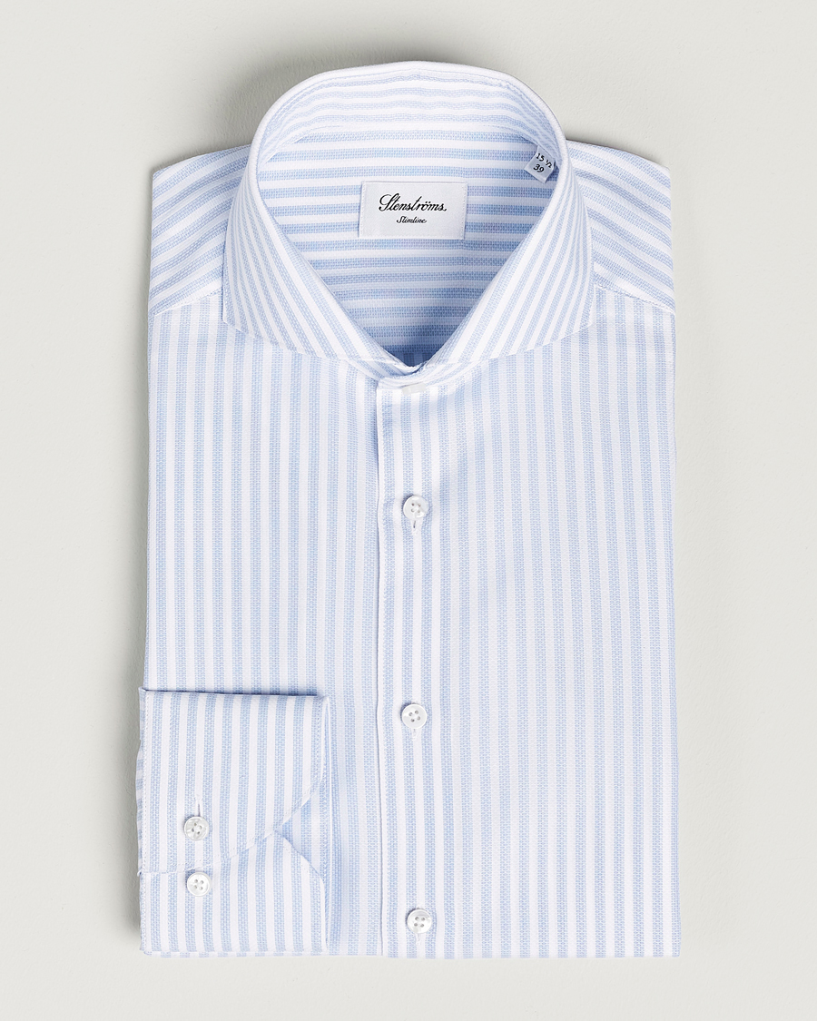 Uomini | Camicie | Stenströms | Slimline Cut Away Structure Striped Shirt Blue