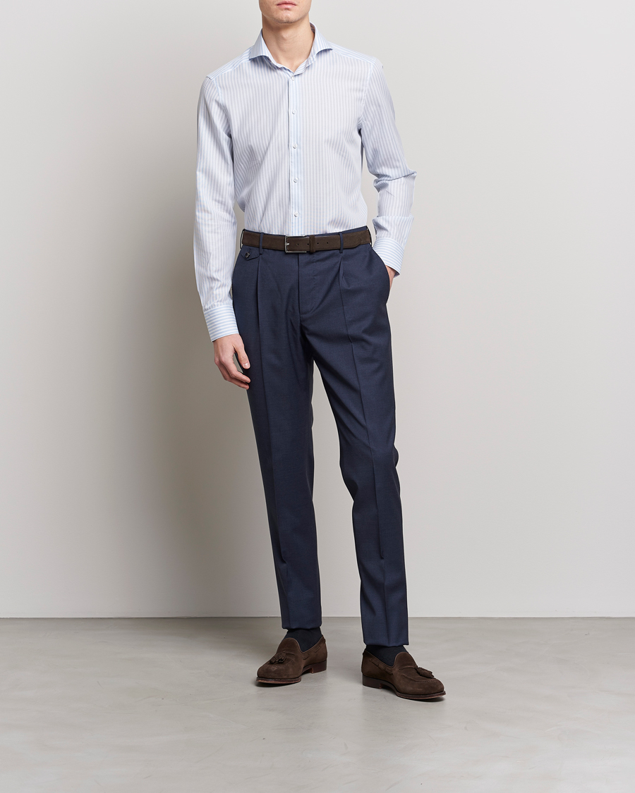 Uomini | Camicie | Stenströms | Slimline Cut Away Structure Striped Shirt Blue