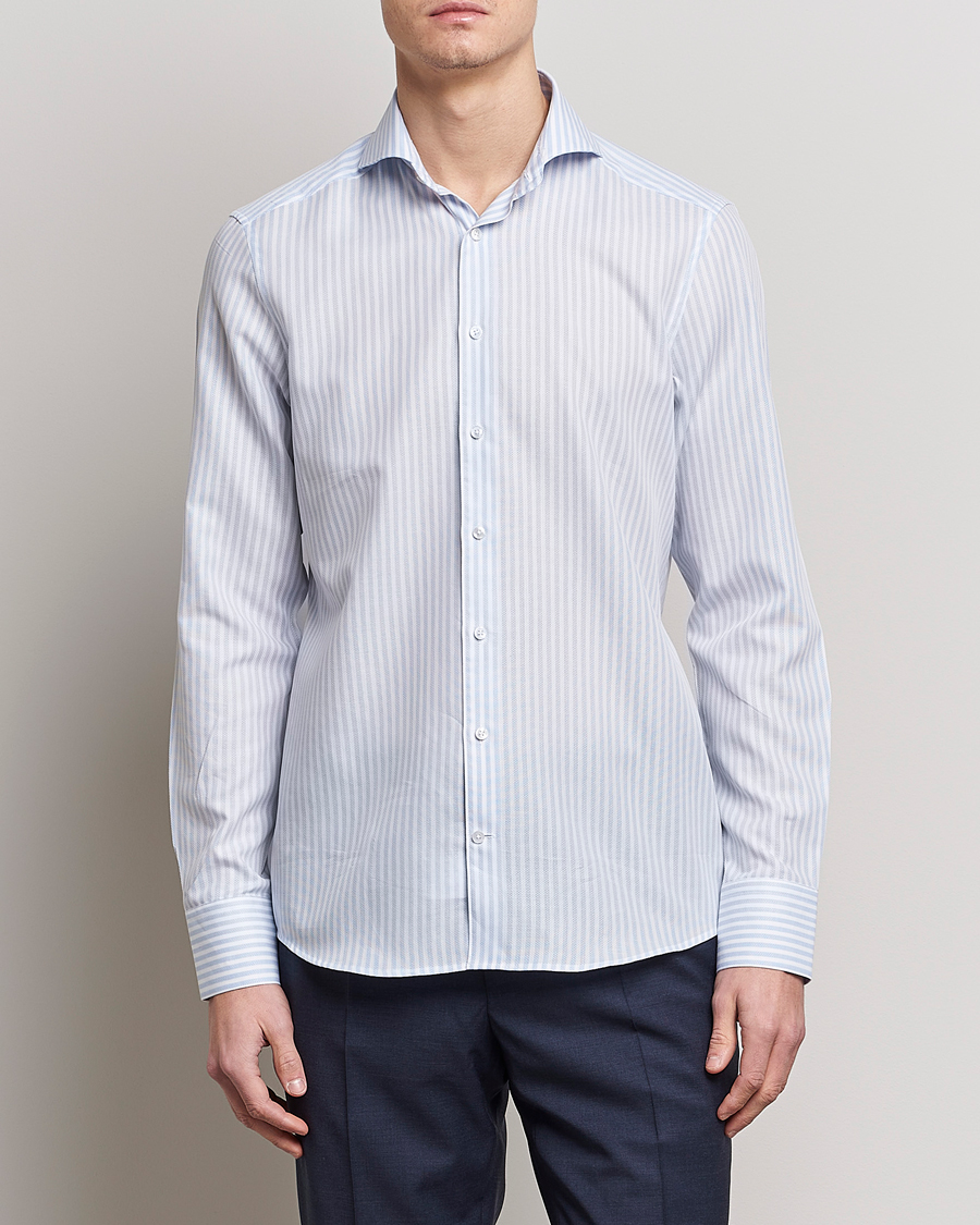 Uomini | Camicie | Stenströms | Slimline Cut Away Structure Striped Shirt Blue