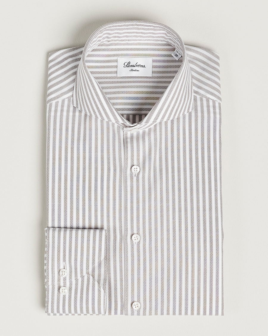 Uomini | Camicie | Stenströms | Slimline Cut Away Structure Striped Shirt Brown