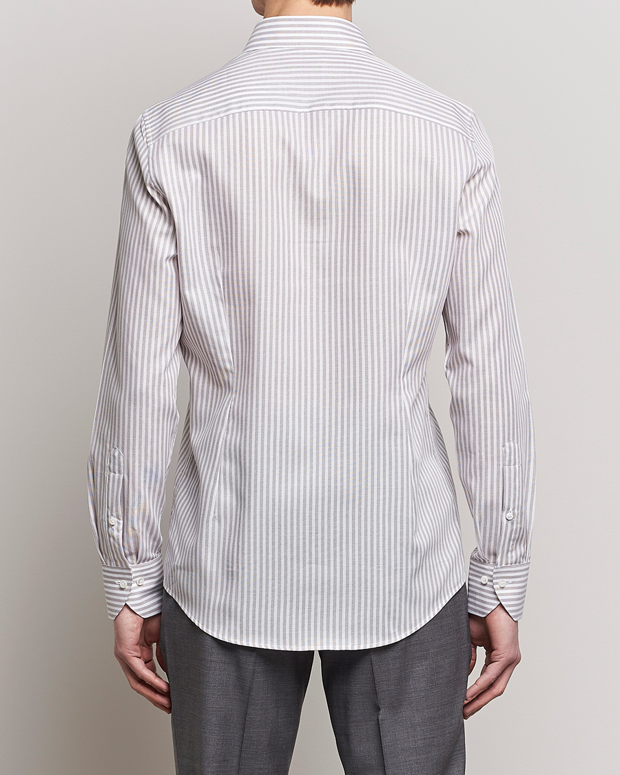 Uomini | Camicie | Stenströms | Slimline Cut Away Structure Striped Shirt Brown