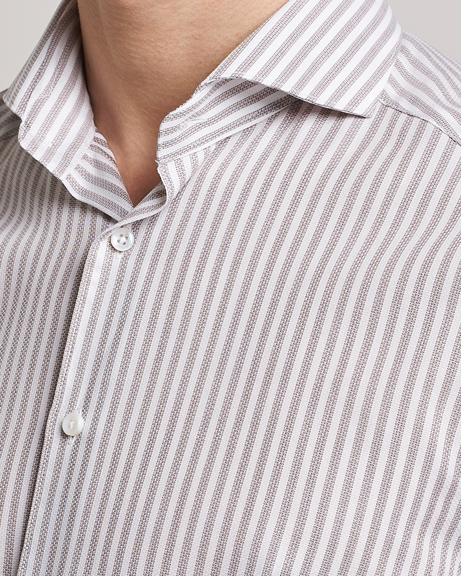 Uomini | Camicie | Stenströms | Slimline Cut Away Structure Striped Shirt Brown