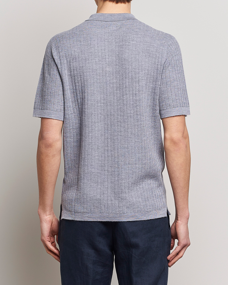 Uomini | Polo | Stenströms | Merino/Lyocell Ribbed Buttoned Polo Shirt Grey