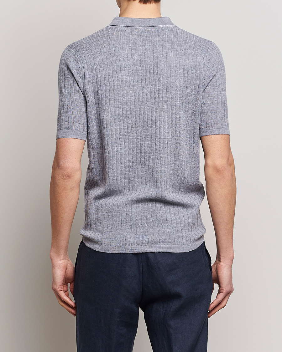 Uomini | Polo | Stenströms | Merino/Lyocell Ribbed Open Collar Polo Grey