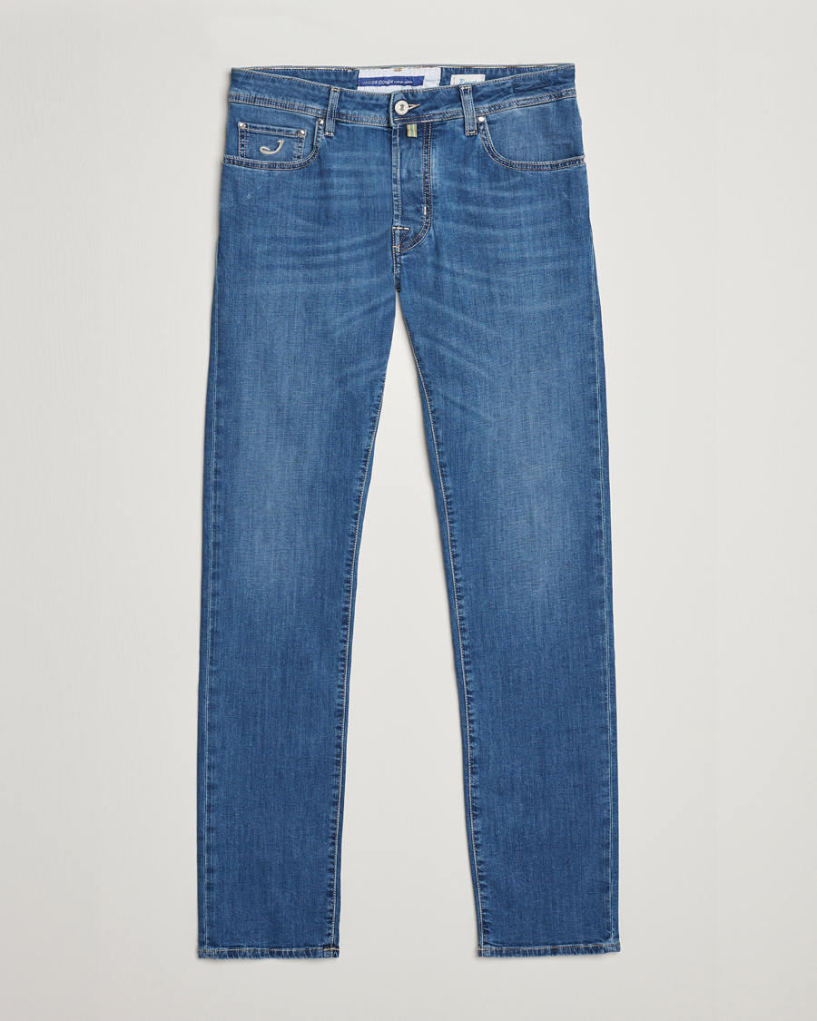 Uomini | Jeans | Jacob Cohën | Bard Denim Linen Resort Stretch Jeans Mid Blue