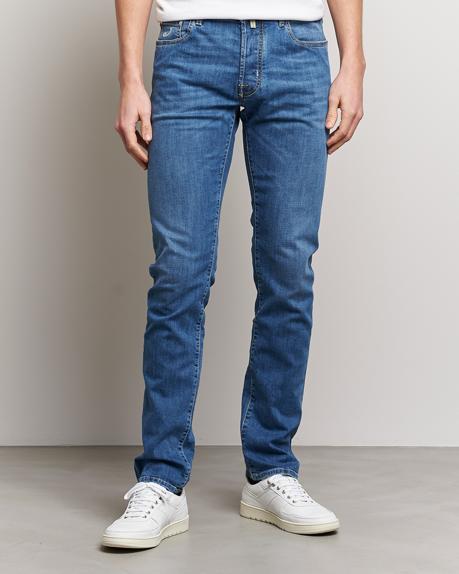 Uomini | Jeans | Jacob Cohën | Bard Denim Linen Resort Stretch Jeans Mid Blue