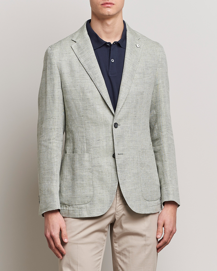 Uomini | Blazers | L.B.M. 1911 | Jack Regular Fit Herringbone Linen Blazer Pistachio