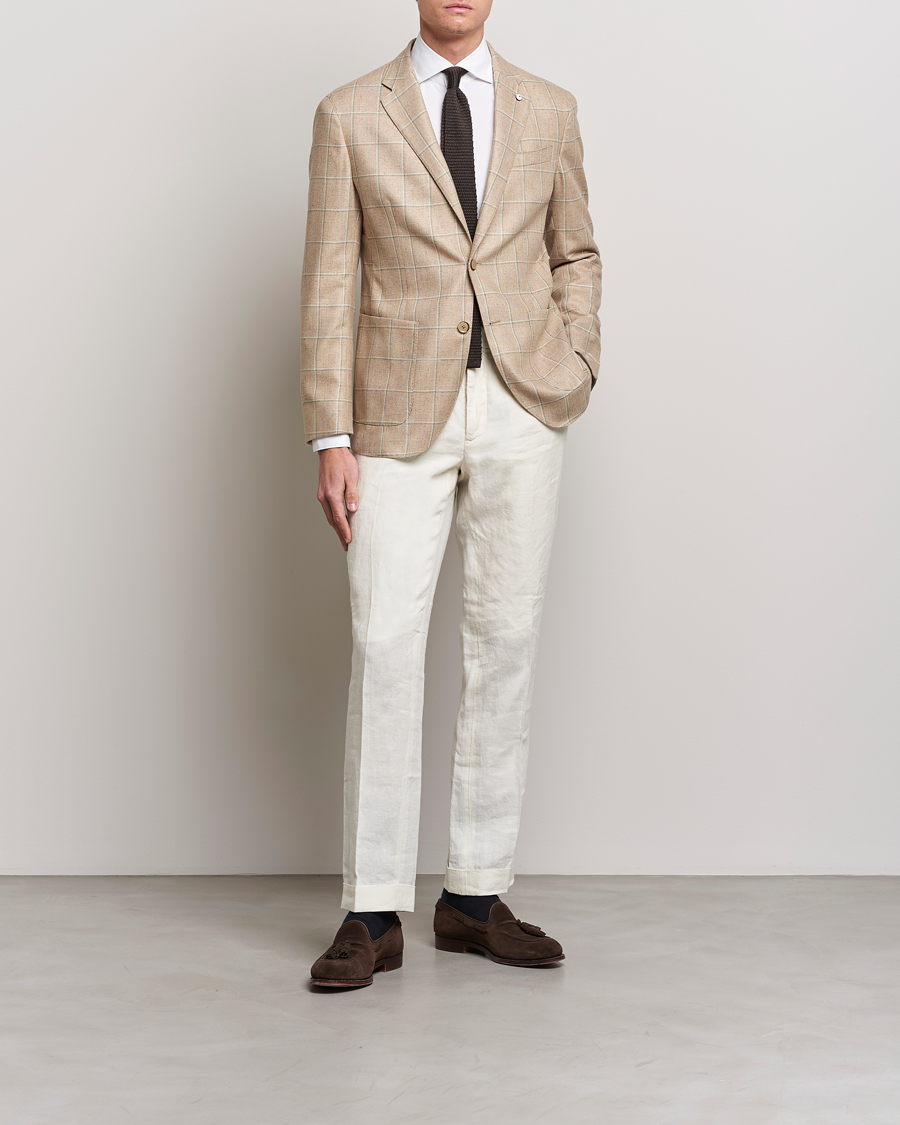 Uomini | Blazers | L.B.M. 1911 | Jack Regular Fit Windowpane Wool/Silk Blazer Olive