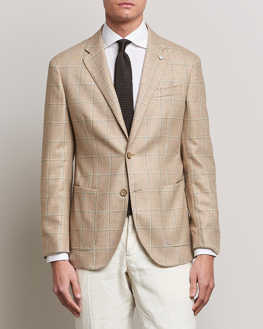 Uomini | Blazers | L.B.M. 1911 | Jack Regular Fit Windowpane Wool/Silk Blazer Olive