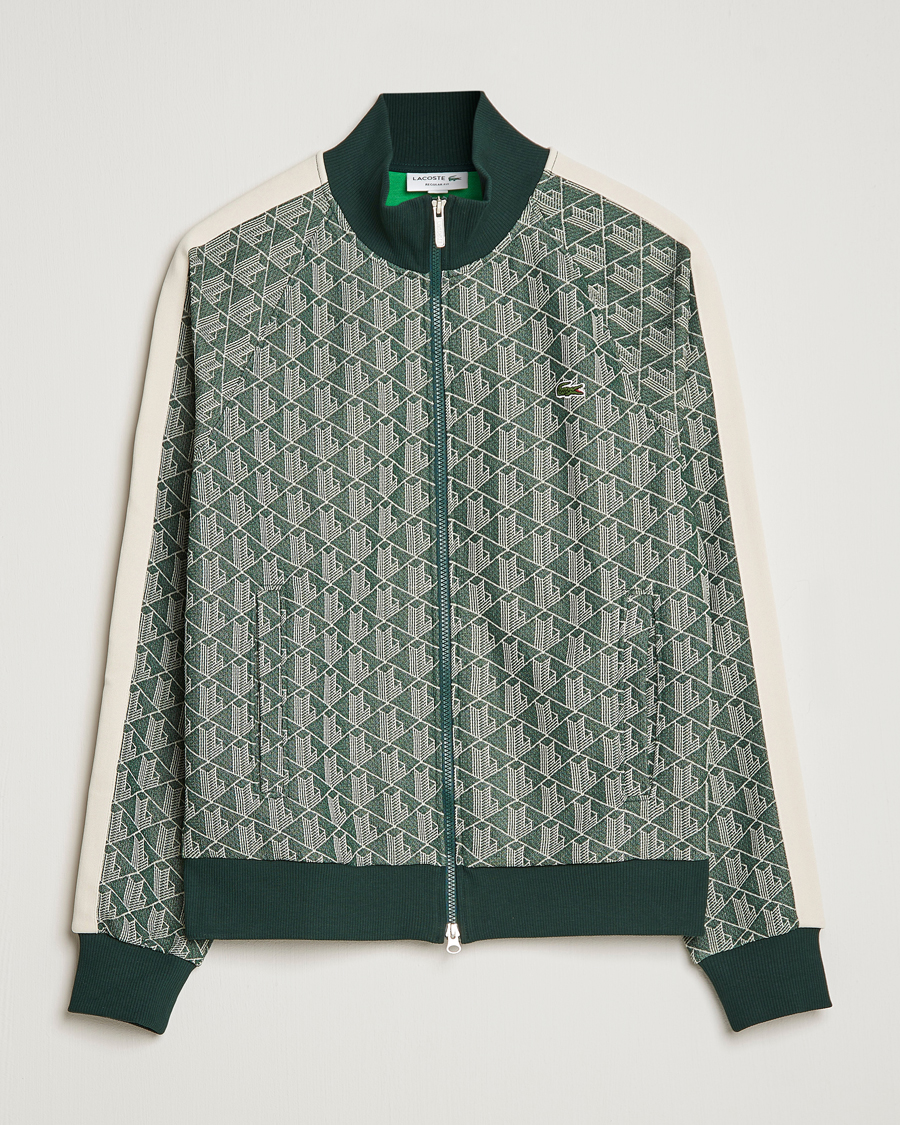 Uomini | Maglieria | Lacoste | Monogram Zip Sweatshirt Green/Wood Shaving