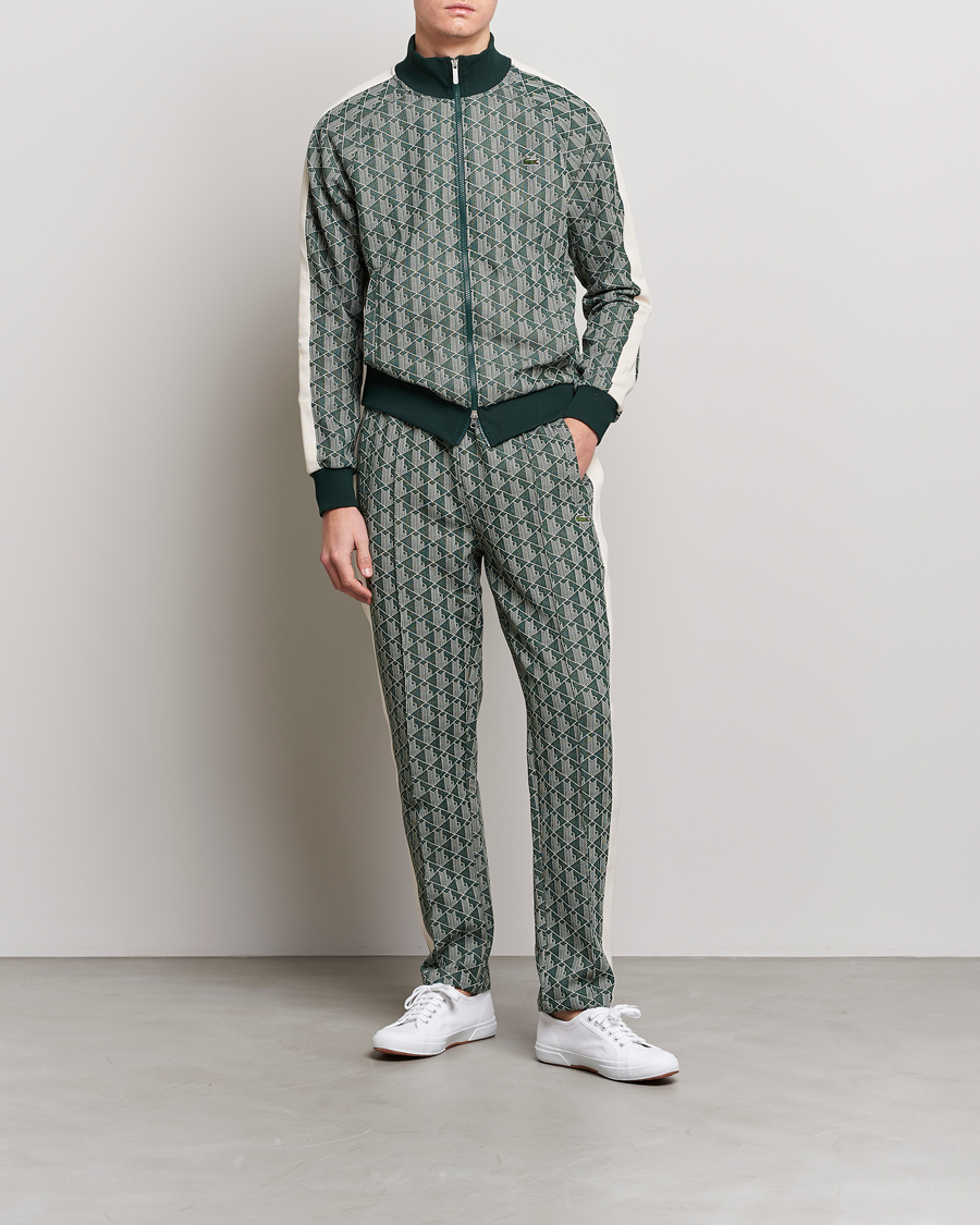 Uomini | Maglieria | Lacoste | Monogram Zip Sweatshirt Green/Wood Shaving