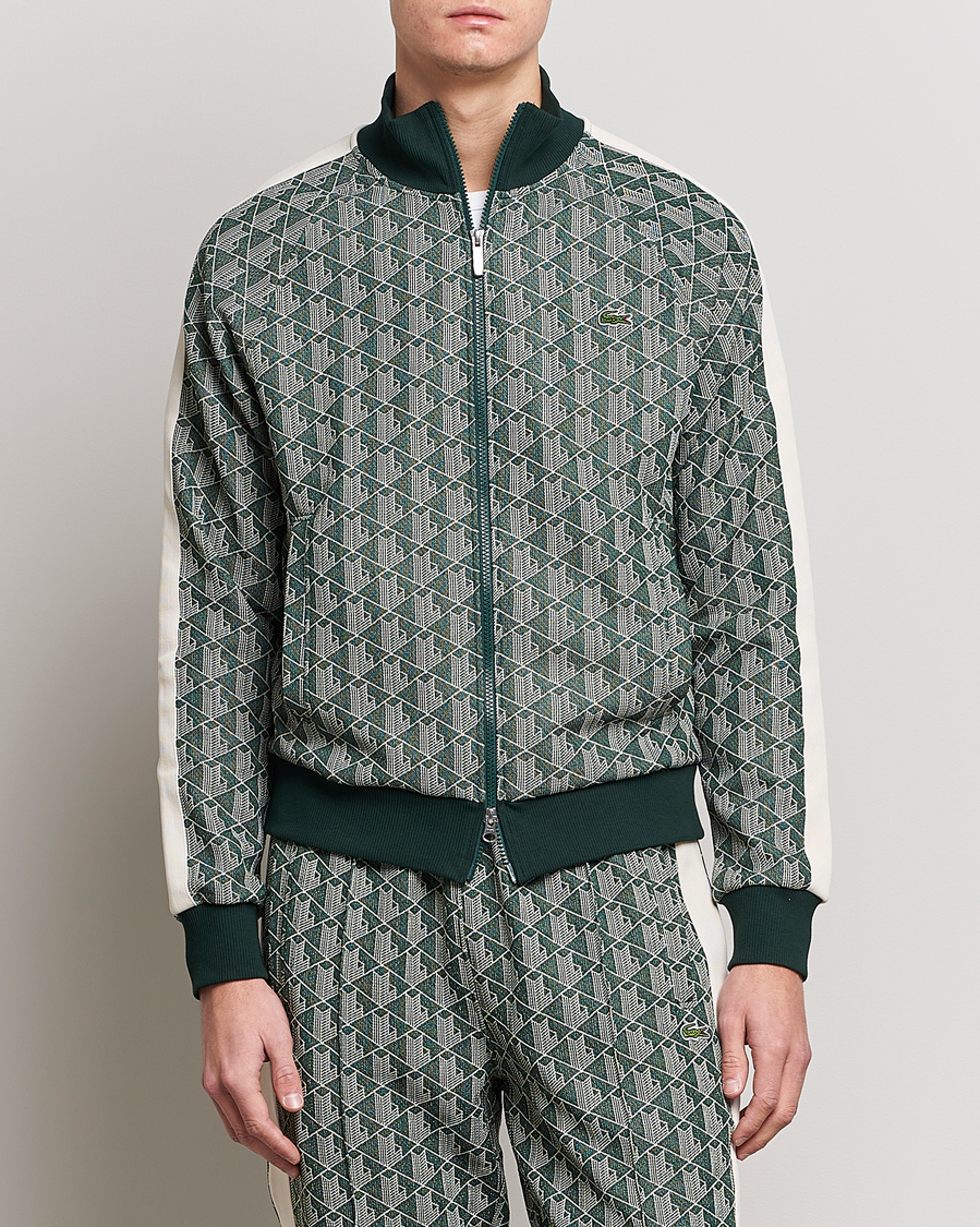 Uomini | Maglieria | Lacoste | Monogram Zip Sweatshirt Green/Wood Shaving
