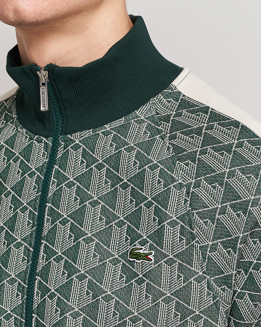 Uomini | Maglieria | Lacoste | Monogram Zip Sweatshirt Green/Wood Shaving