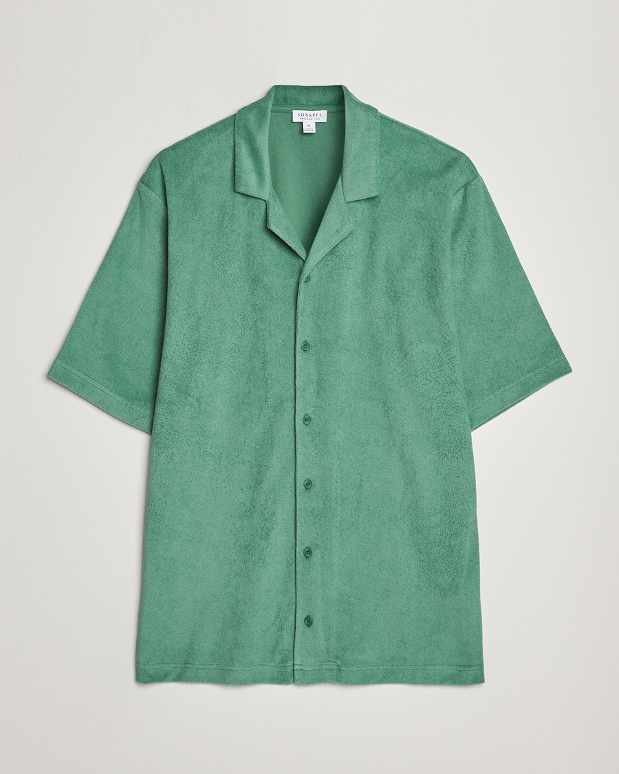 Uomini | Camicie | Sunspel | Towelling Camp Collar Shirt Thyme Green