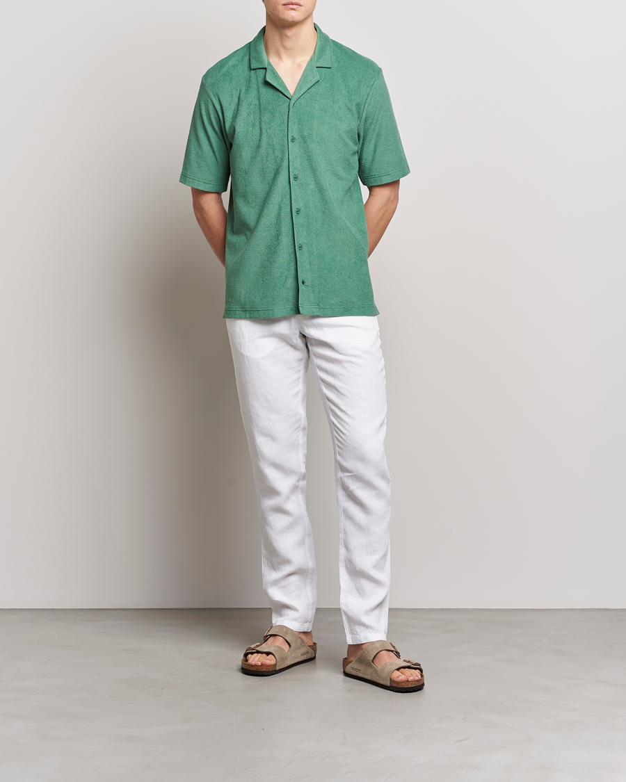 Uomini | Camicie | Sunspel | Towelling Camp Collar Shirt Thyme Green
