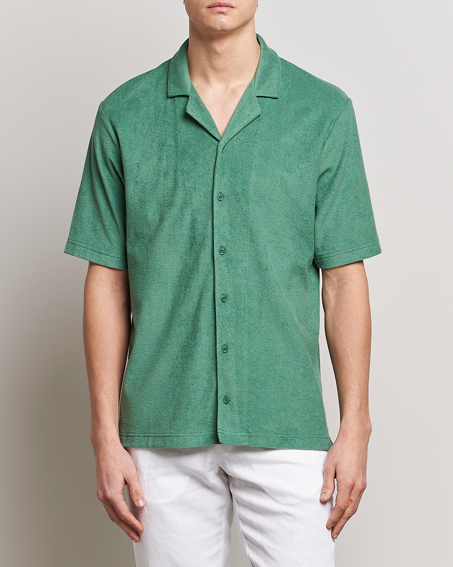 Uomini | Camicie | Sunspel | Towelling Camp Collar Shirt Thyme Green