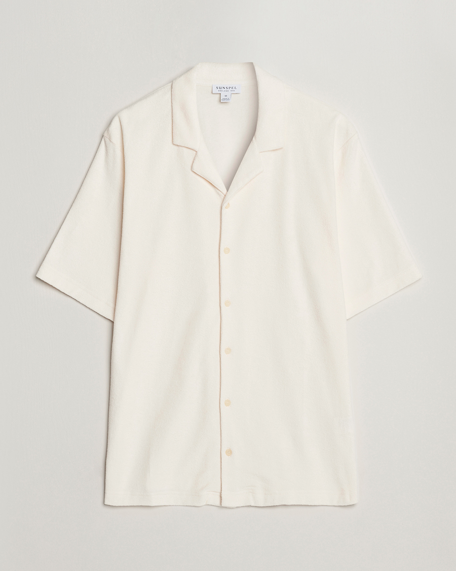 Uomini | Camicie | Sunspel | Towelling Camp Collar Shirt Archive White